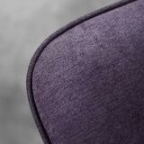 High-backed wing chair in oak and purple fabric, vintage Scandinavian style from the 1950s.