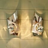 Pair of brushed aluminum wall lights, 1970s