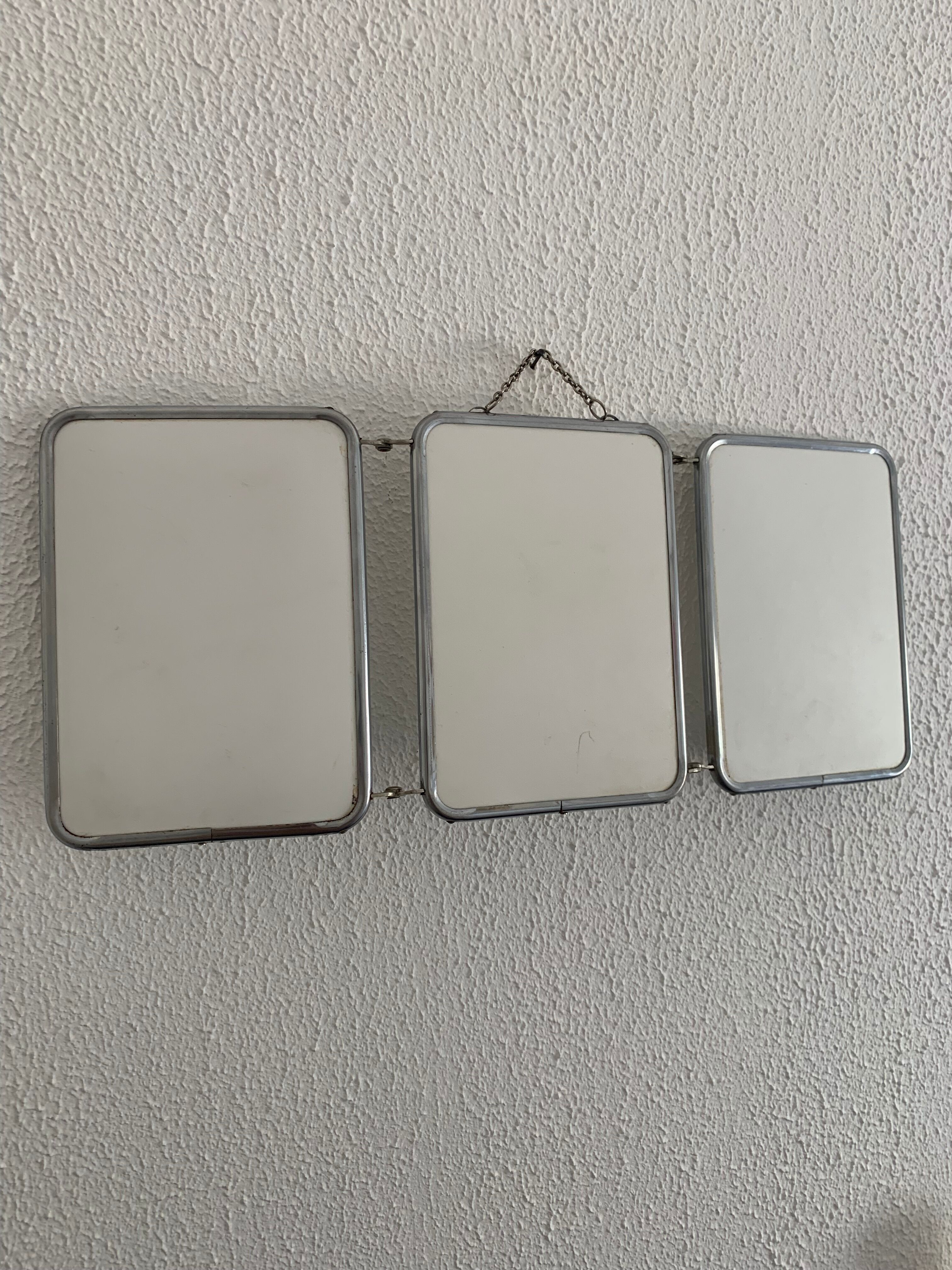 Vintage mirror 1950 triptych barber Arpin white - 21 x 51 cm