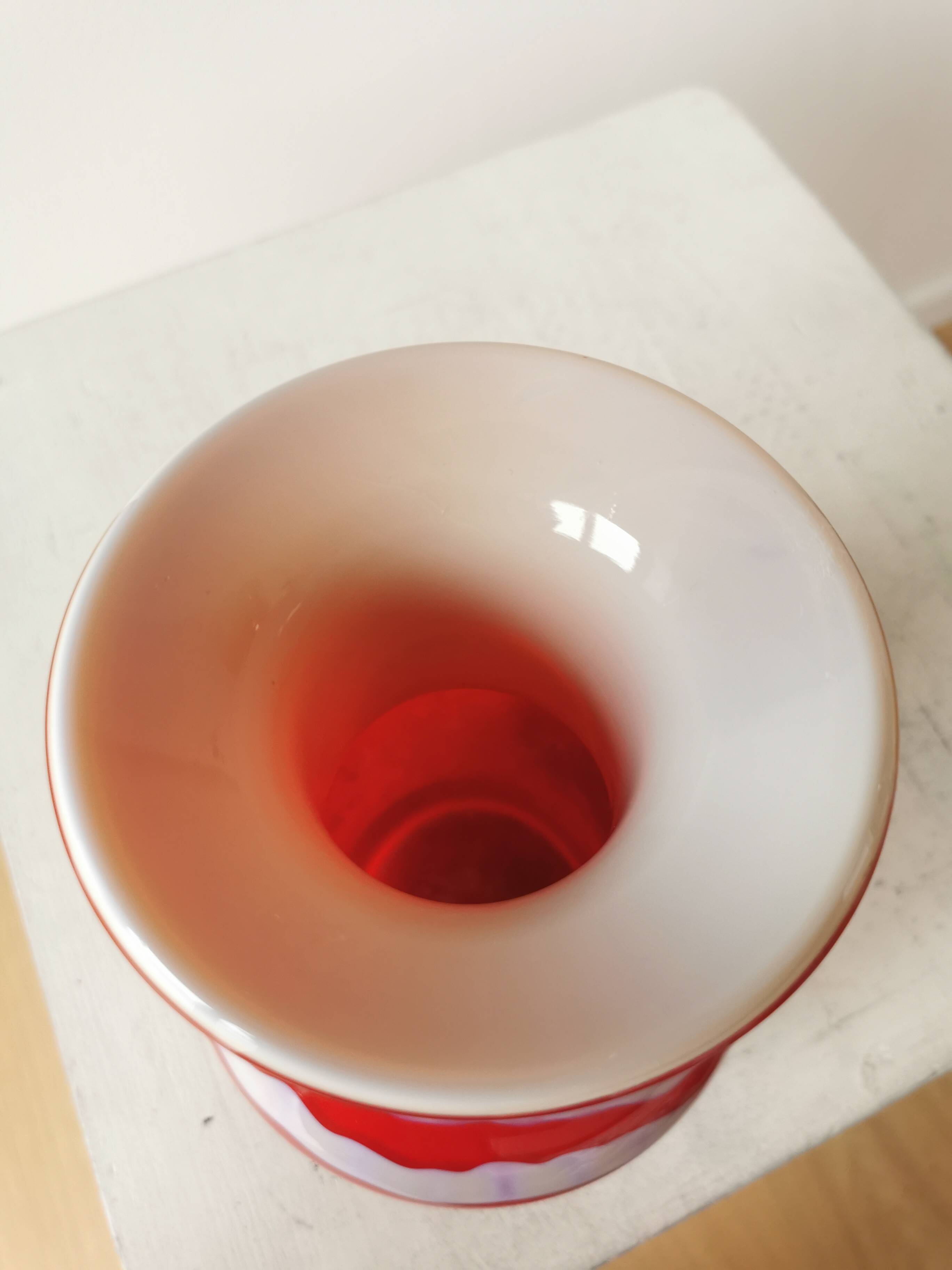 Vintage Murano Glass Vase: Red & White Stripes, 1970s Space Age Decor