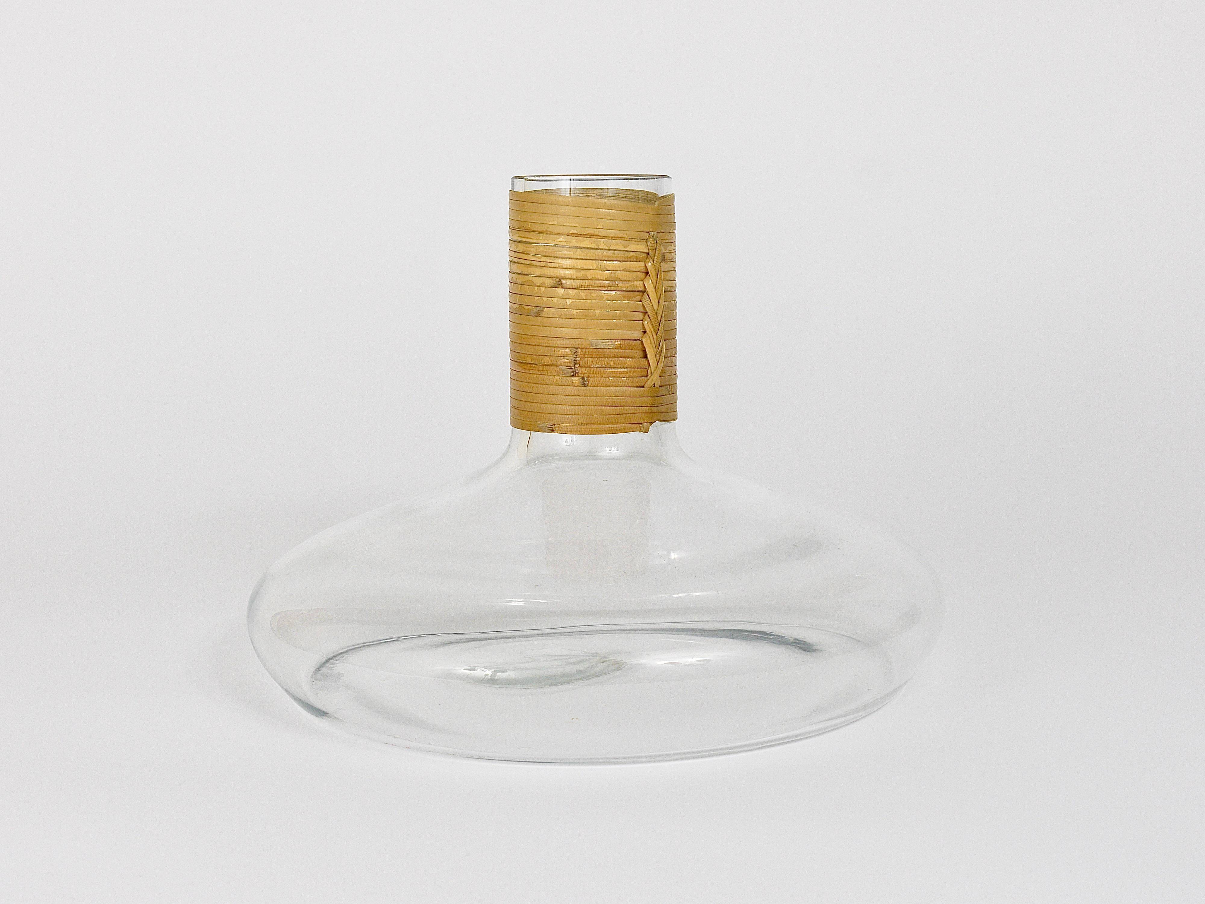 Vase or decanter by Carl Aubock with wicker top, mid-century, Austria, 1950s.