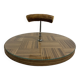 Vintage round wooden cheese board covered with glass plate with foldable handle