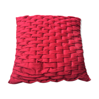 Coussin carré en velour vintage rouge