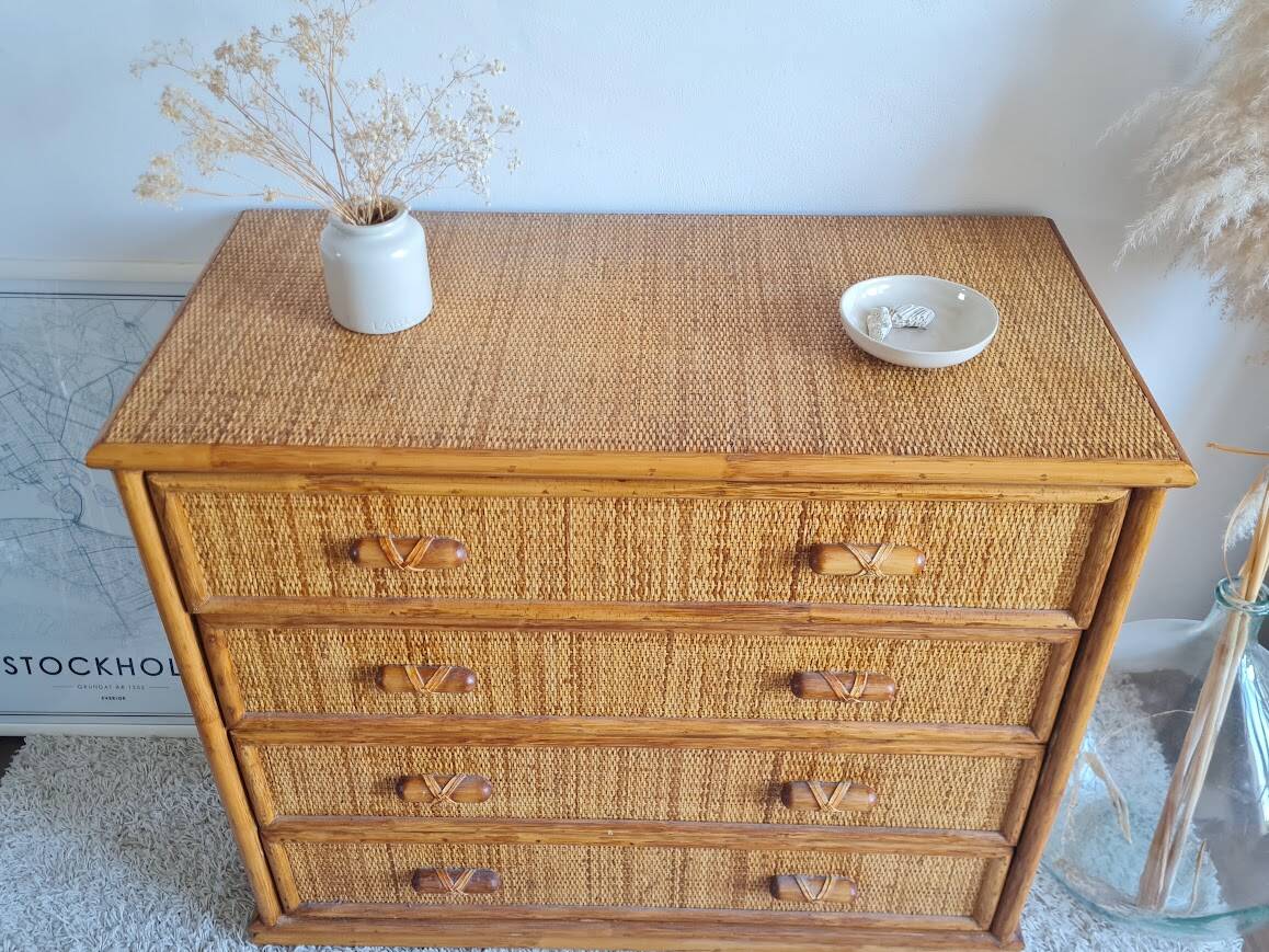 Rattan chest of drawers circa 1960s