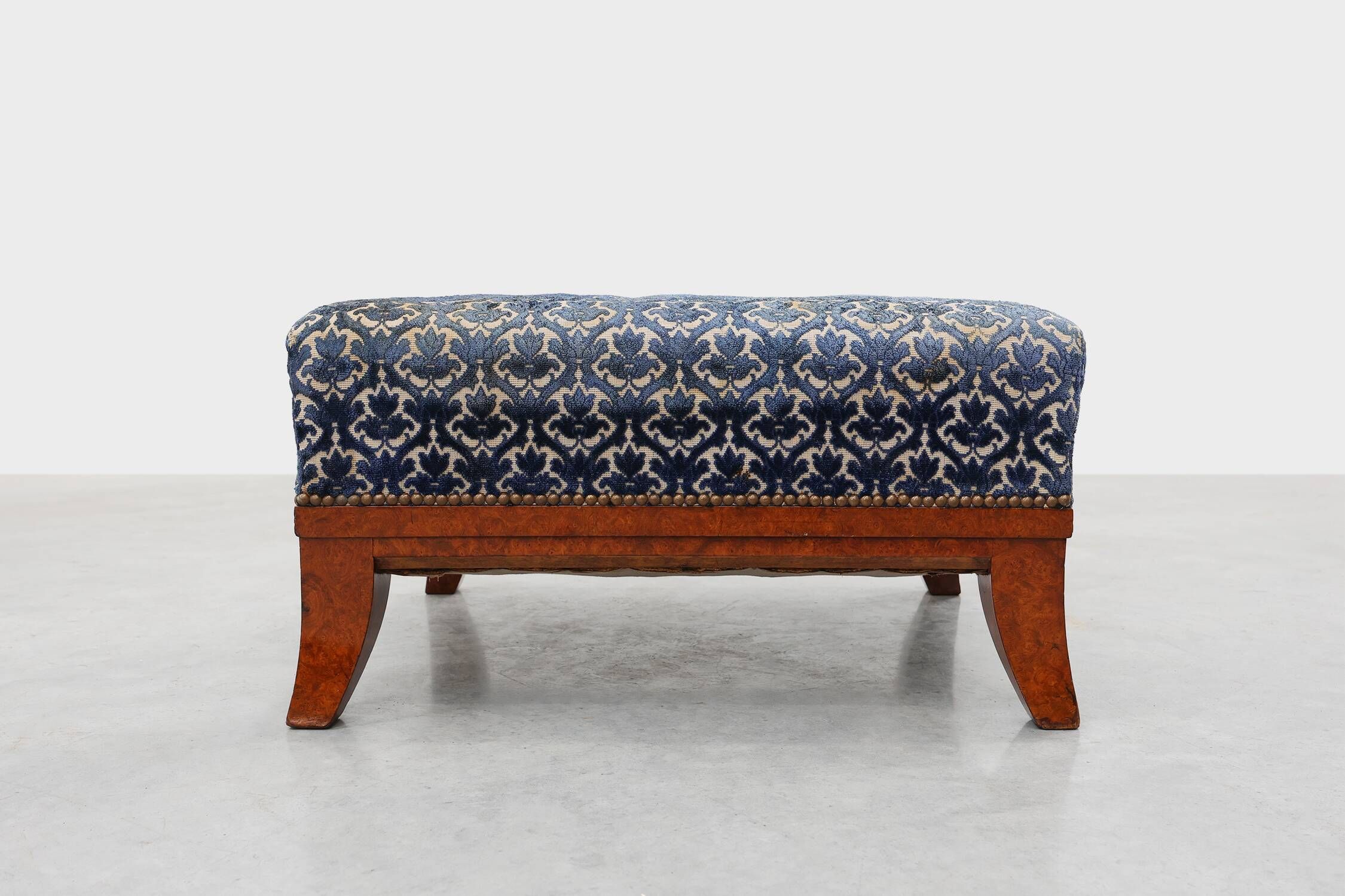 Art Deco Upholstered Footstool with Sabre Legs, France, 20th Century