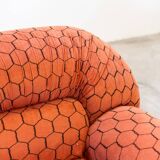 Vintage living room, club style, composed of a 3-seater sofa and 2 armchairs, 1970s