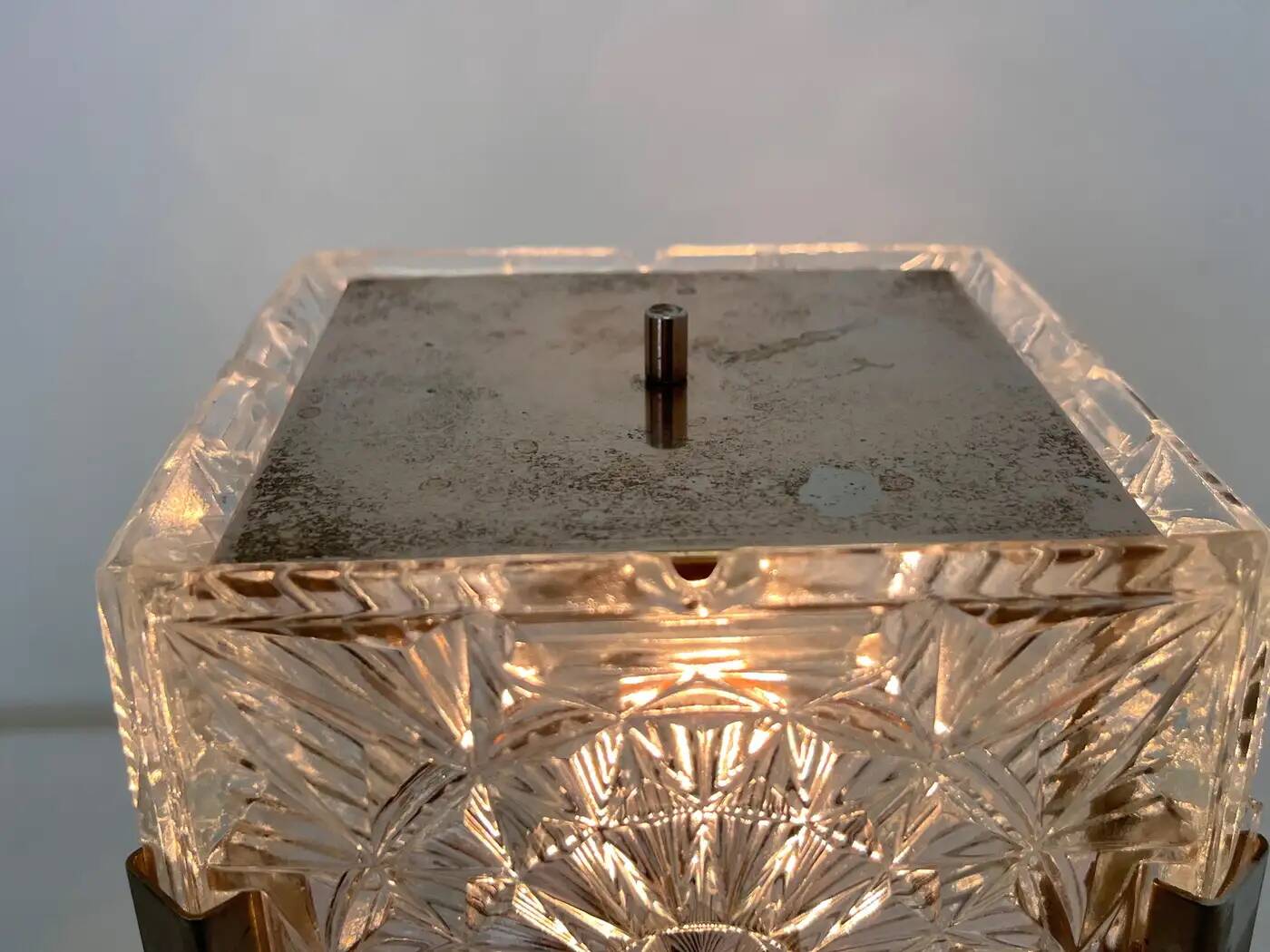 Design table crystal glass brass lamp by Kamenicky Senov, 1970s