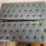 Pair of benches in chrome metal and padded gray fabric