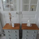 2 beautifully crafted bedside tables re-enchanted in verdigris