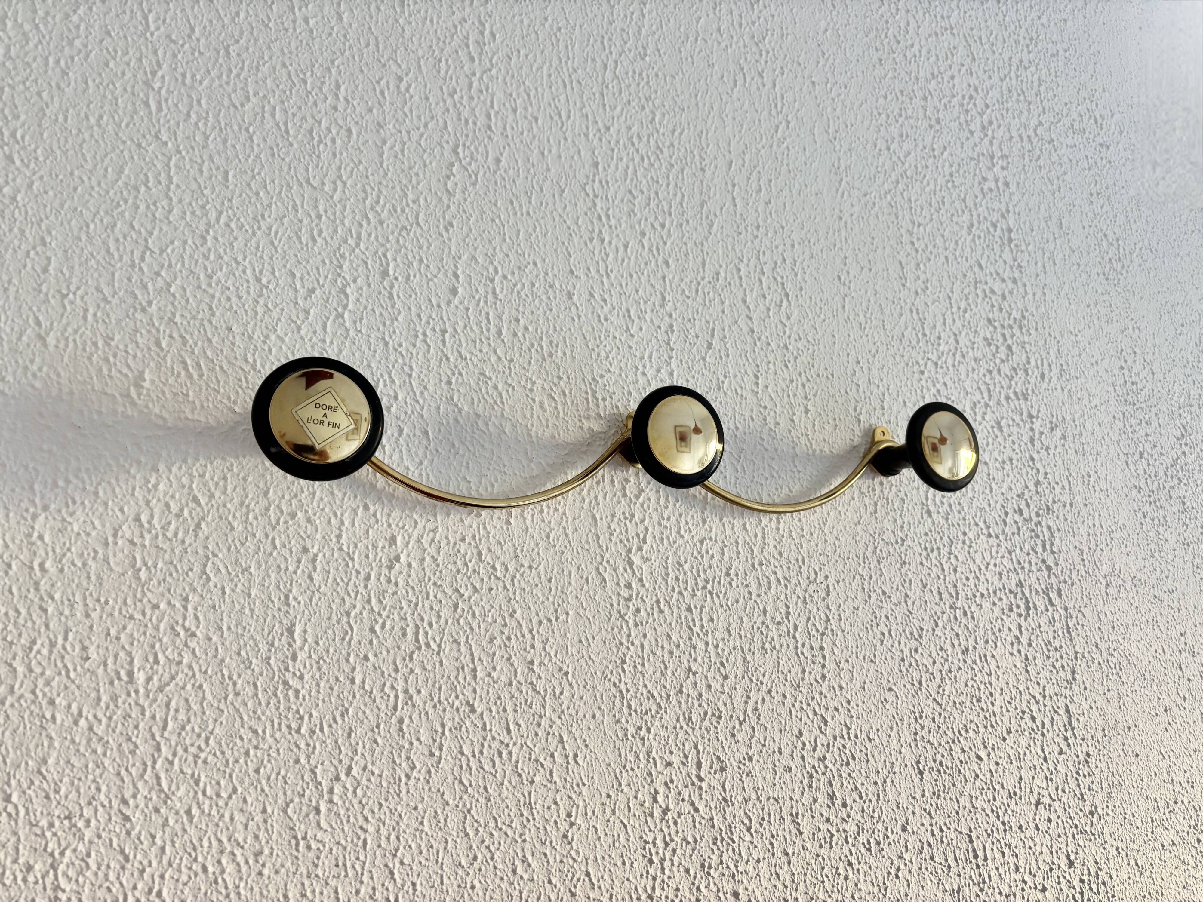 Vintage 1960 gold-plated coat rack with 3 hooks - 45 x 7 cm
