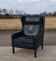 Vintage black leather scandinavian wingback chair Lulu Stouby