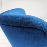 1960s, Danish lounge chair, blue furniture velour, beech wood legs.