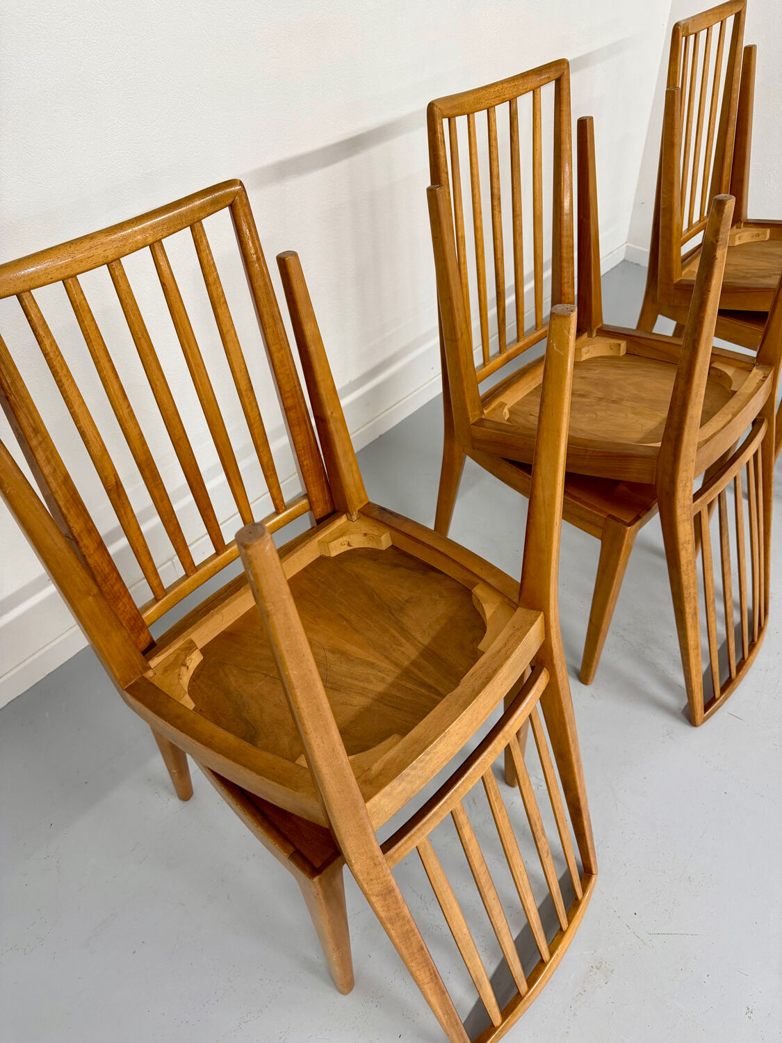 Lot de 6 chaises en hêtre massif vintage bois bicolore design annee 60