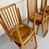 Lot de 6 chaises en hêtre massif vintage bois bicolore design annee 60