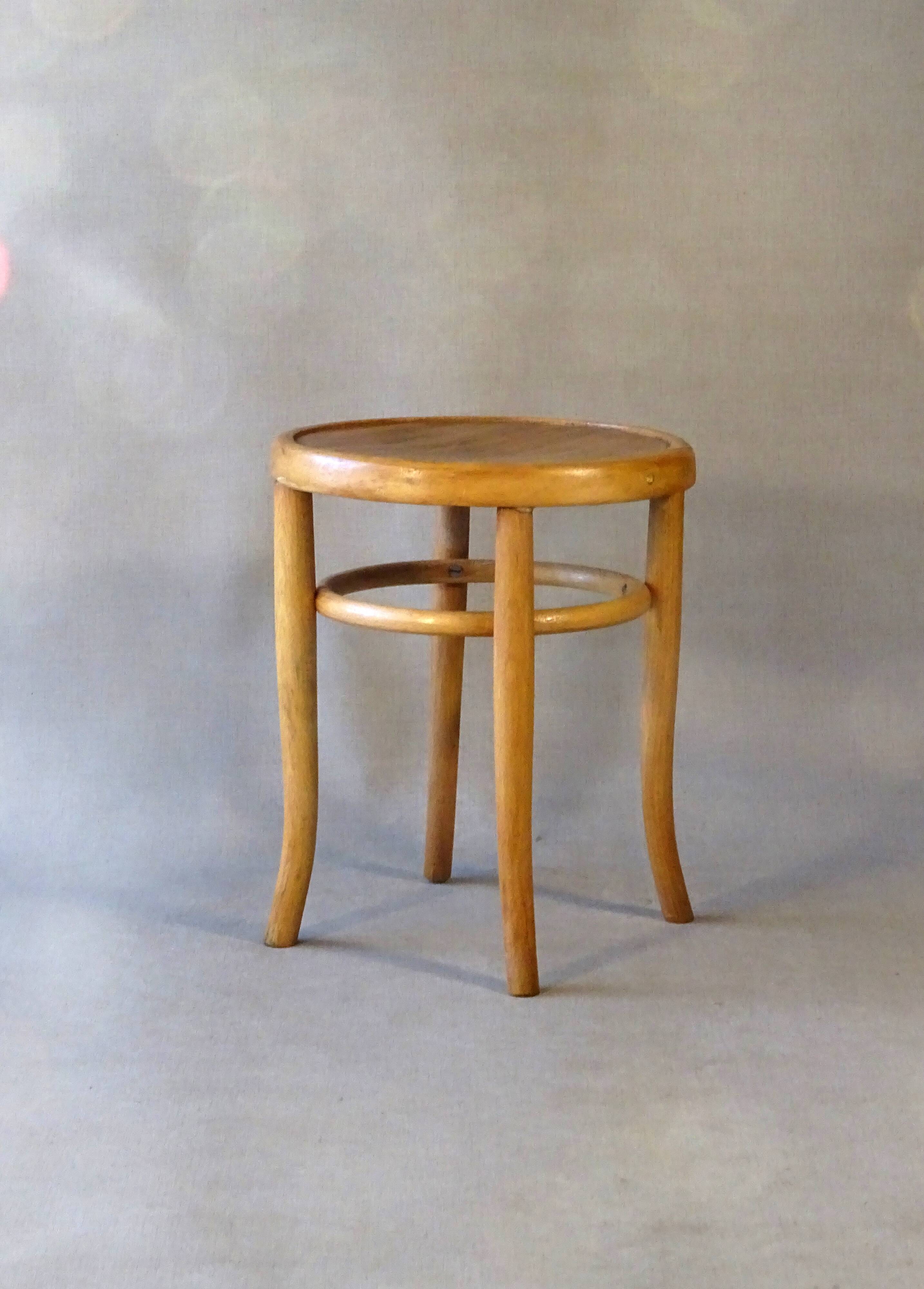 Wooden bistro stool, 44 cm, Bentwood style, Fischel, 1930