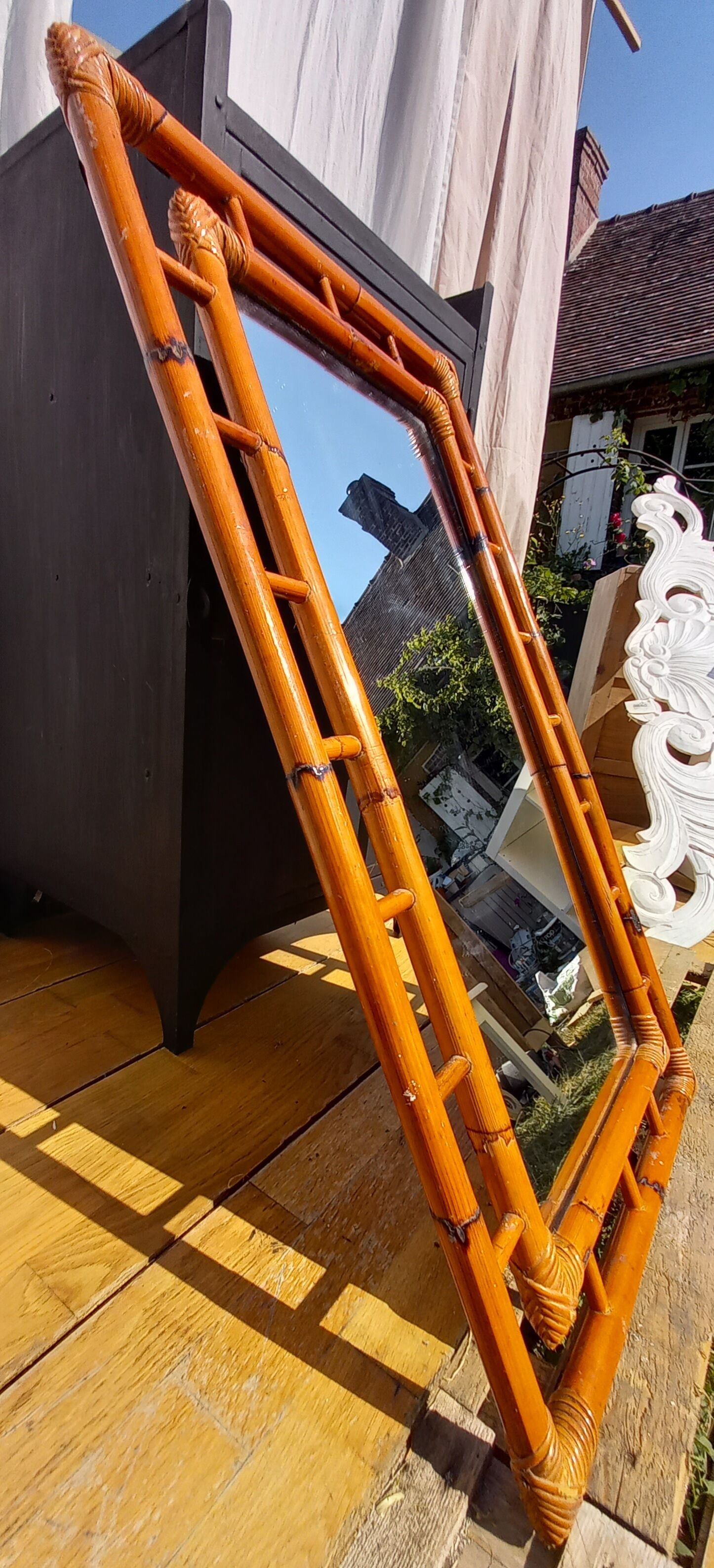 Rectangular rattan mirror