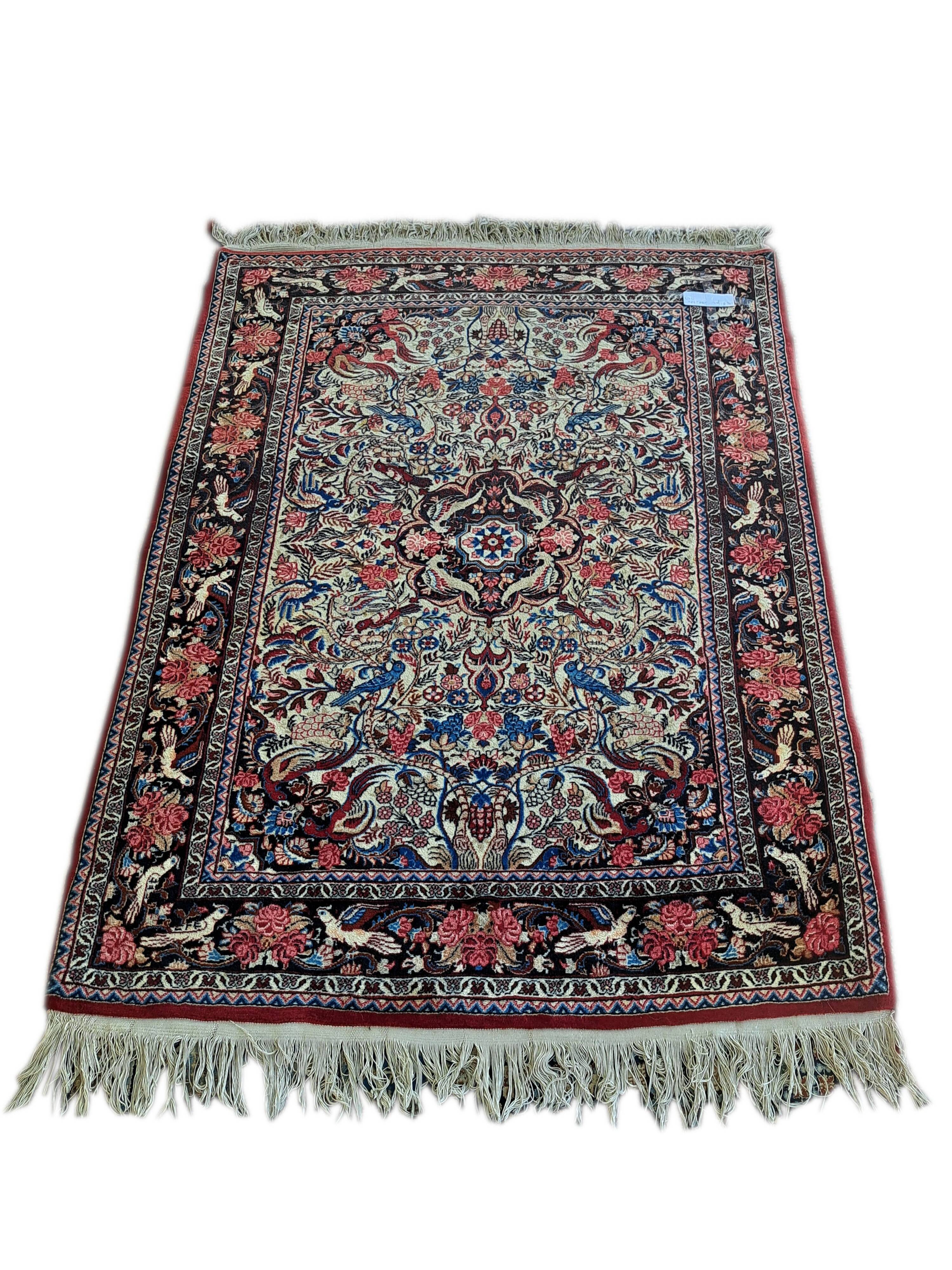 Bijar carpet, red and blue, bird patterns 120x158cm, Iran