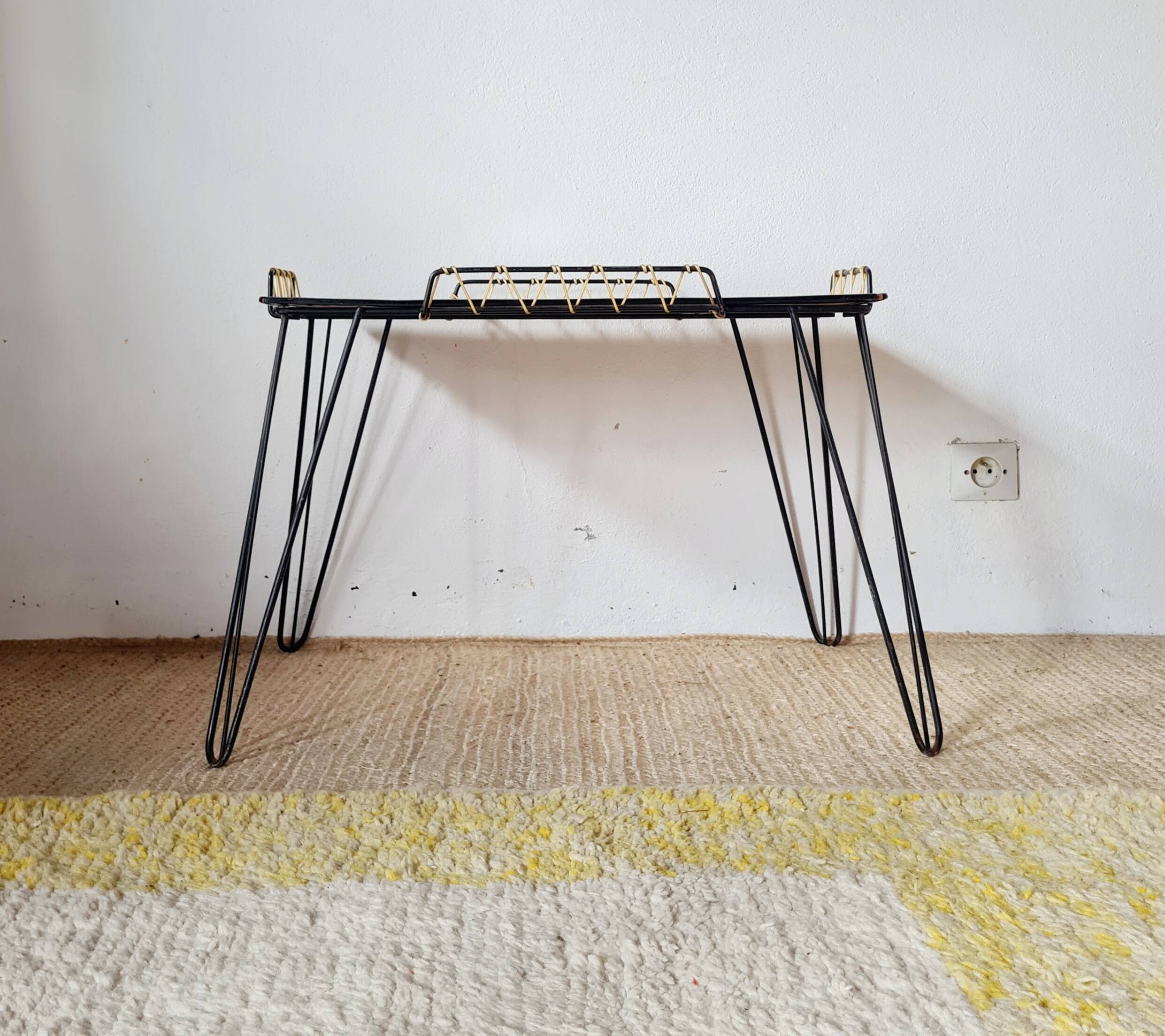 Black metal side table with scoubidou, 1950s