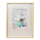Still life, watercolor bouquet of flowers, signed HP