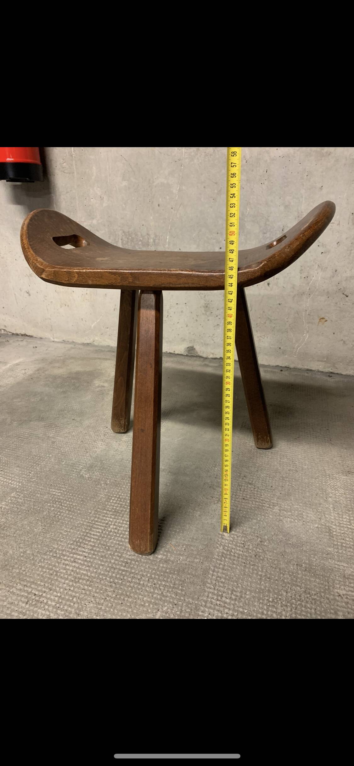 Vintage Wooden Brutalist Tripod Stool