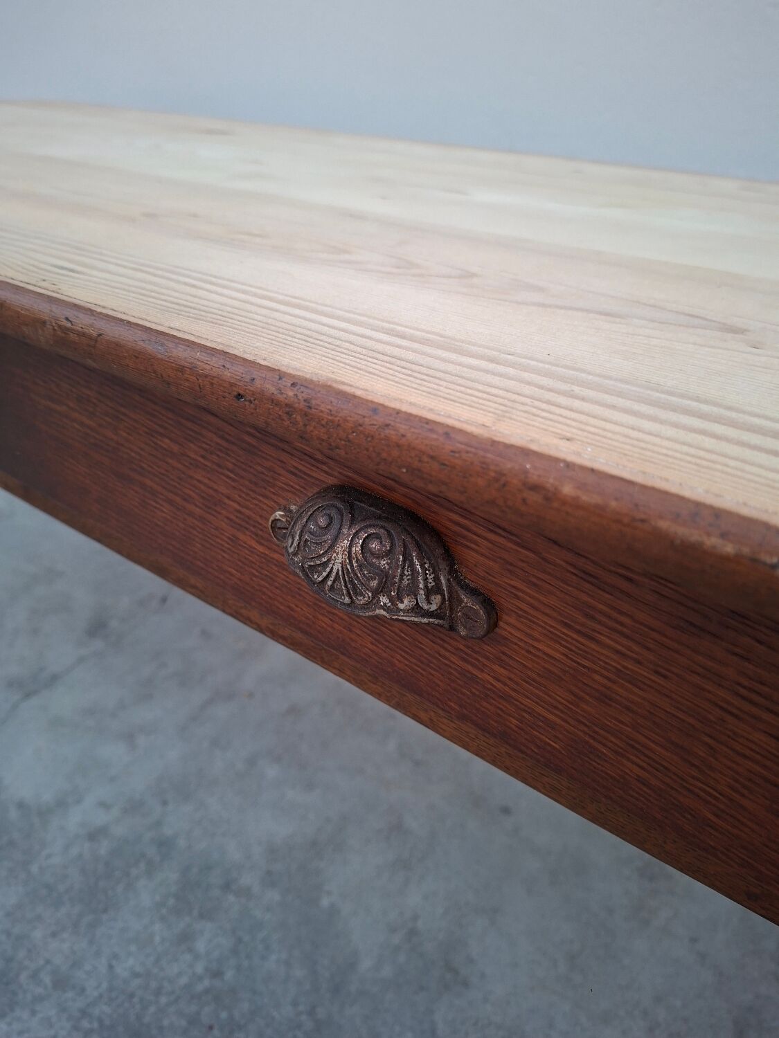Old shop/work table with 2 drawers, Louis Philippe legs.