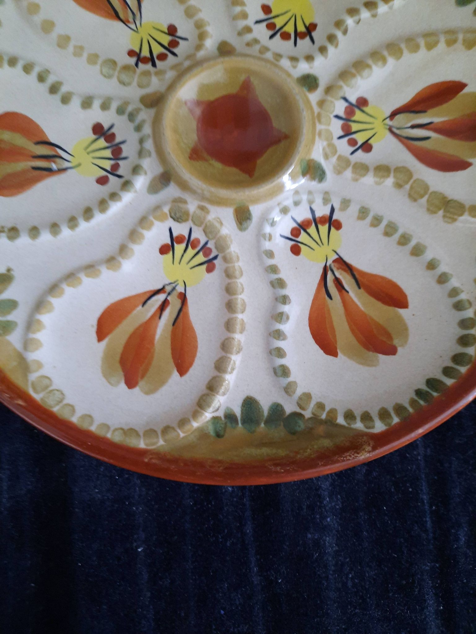 Oyster plate HB Henriot Quimper grey 23 cm Breton floral decoration