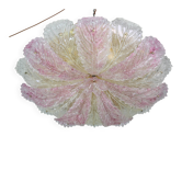 Grand plafonnier ou chandelier en verre de Murano rose et transparent.