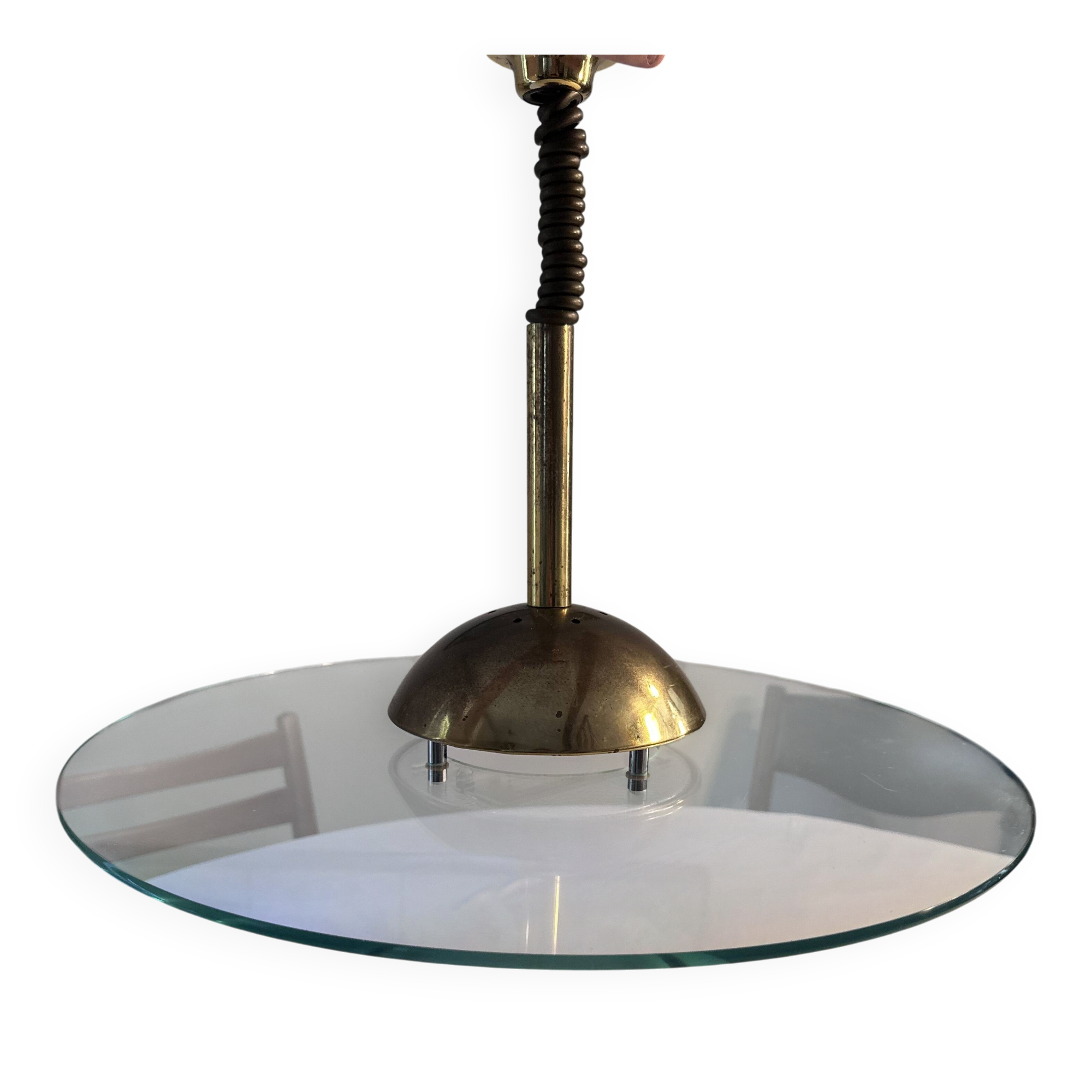 Lustre laiton et verre, style brutaliste, câble réglable