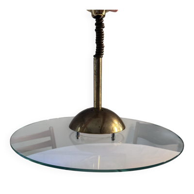Lustre laiton et verre, style brutaliste, câble réglable