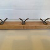 Wood metal coat rack three double hooks