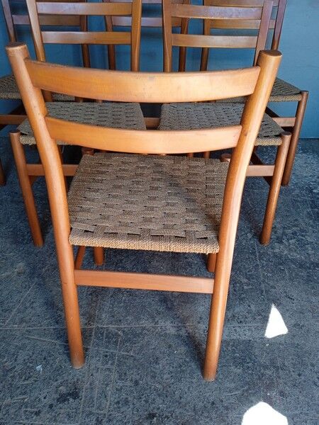 6 Scandinavian chairs wood and rope period 1960