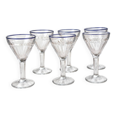 Set of 6 vintage bistro glasses – Art Deco style – Cobalt blue rim