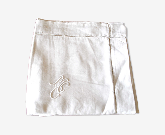 Taie d'oreiller vintage en coton brodé monogramme MCG 72x72 Housse coussin