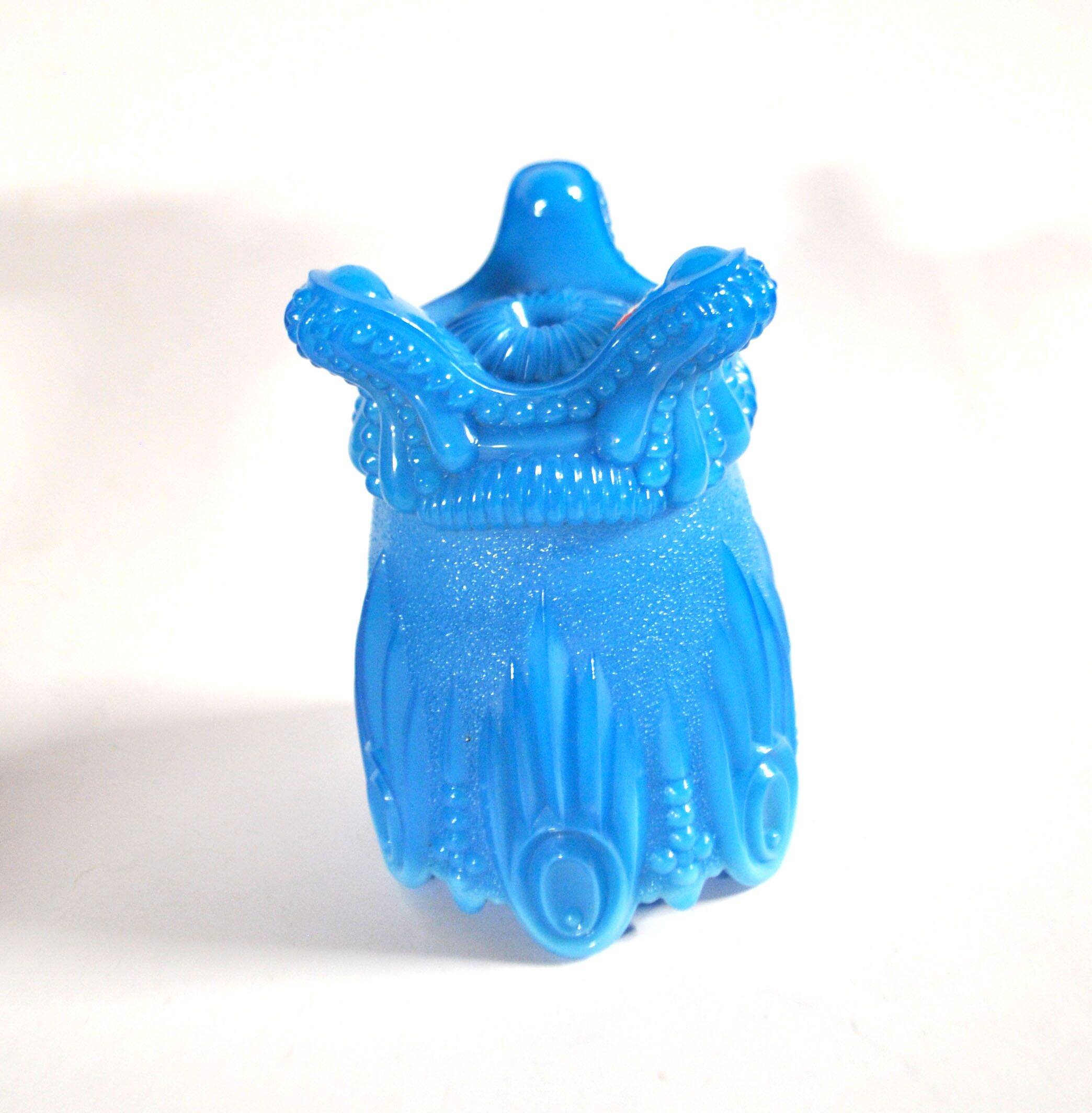 Portieux Gothic opaline goblet candle holder in blue opaline signed - 1910