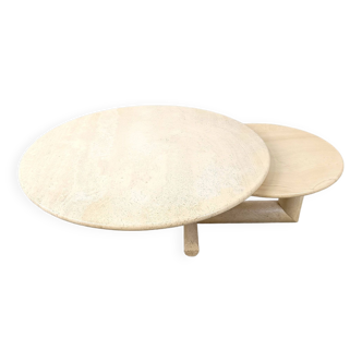 Table basse vintage réglable en travertin pour Roche Bobois, 1970