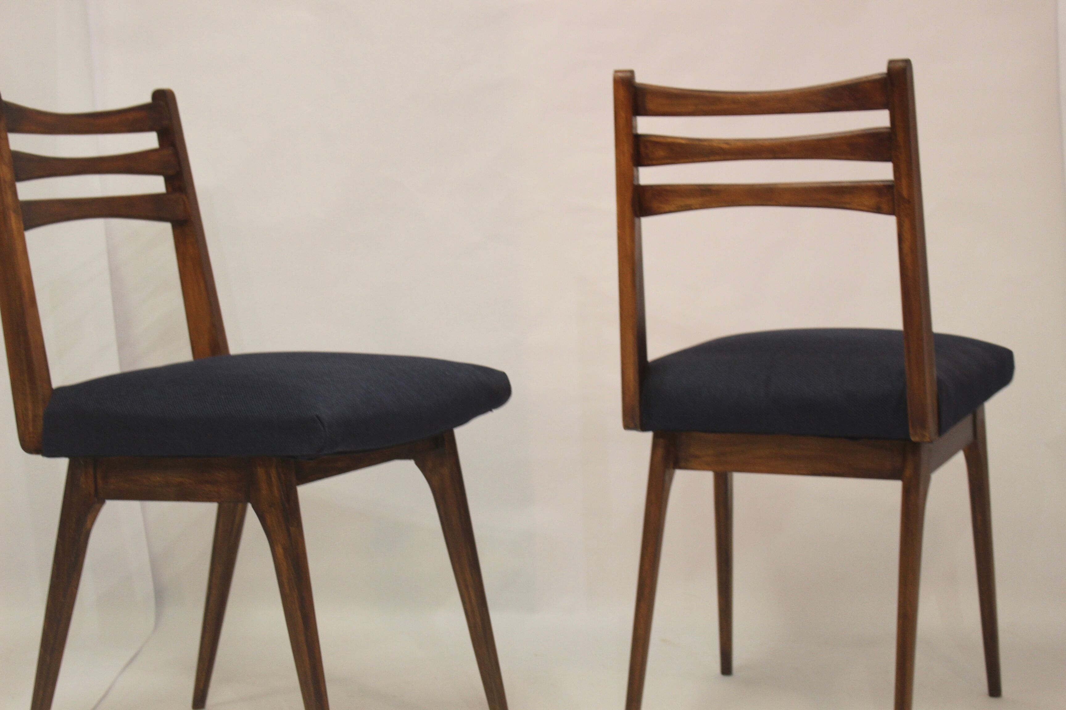 Pair of Scandinavian chairs seated night blue fabric restored, year 60.
