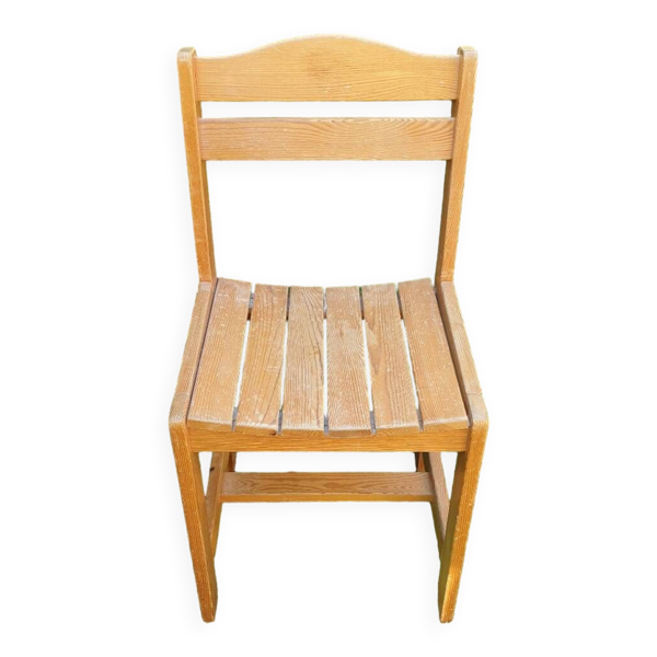 Fauteuil chaise vintage en pin années 70