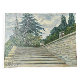 Oil painting "The ramps at San Niccolò" Florence, signed early 1900
