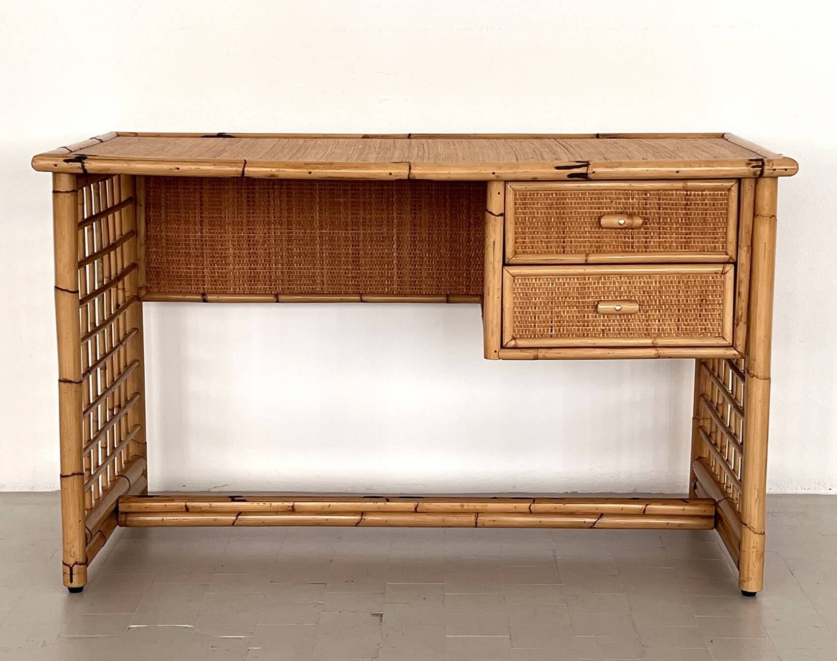 Italian Bamboo and Rattan Desk or Vanity with two Drawers, 1970s