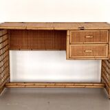 Italian Bamboo and Rattan Desk or Vanity with two Drawers, 1970s