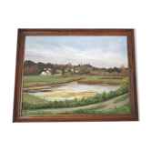 Oil on canvas framed landscape the salt marshes of the island of Ré