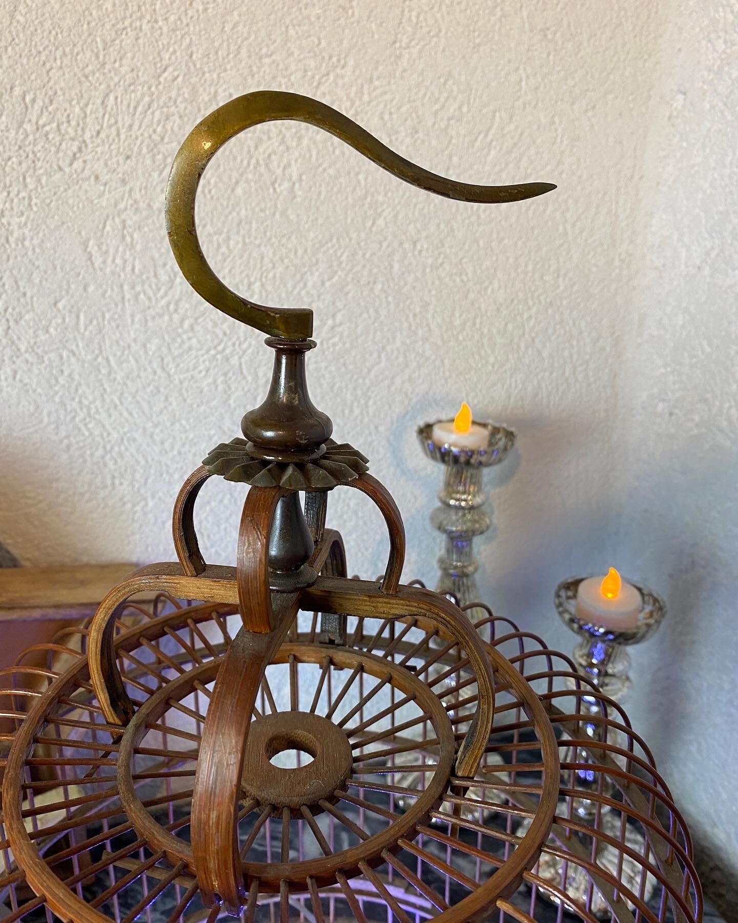 Old bird cage made of bamboo and wood