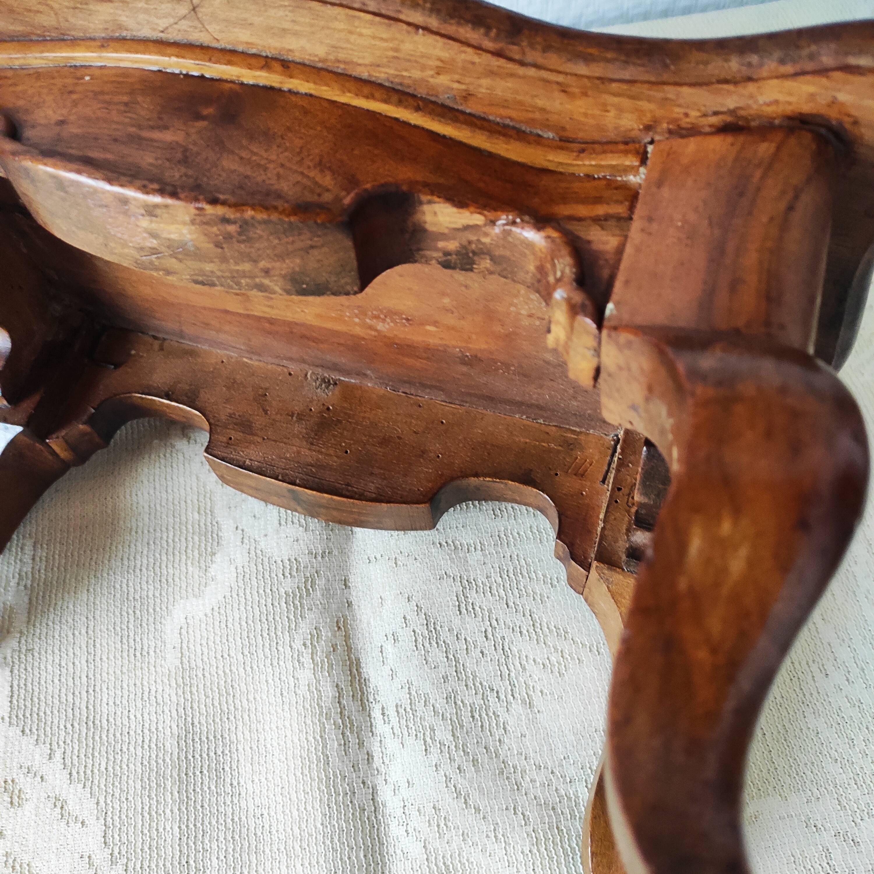 Antique solid wood footstool – Louis XV style, curved legs