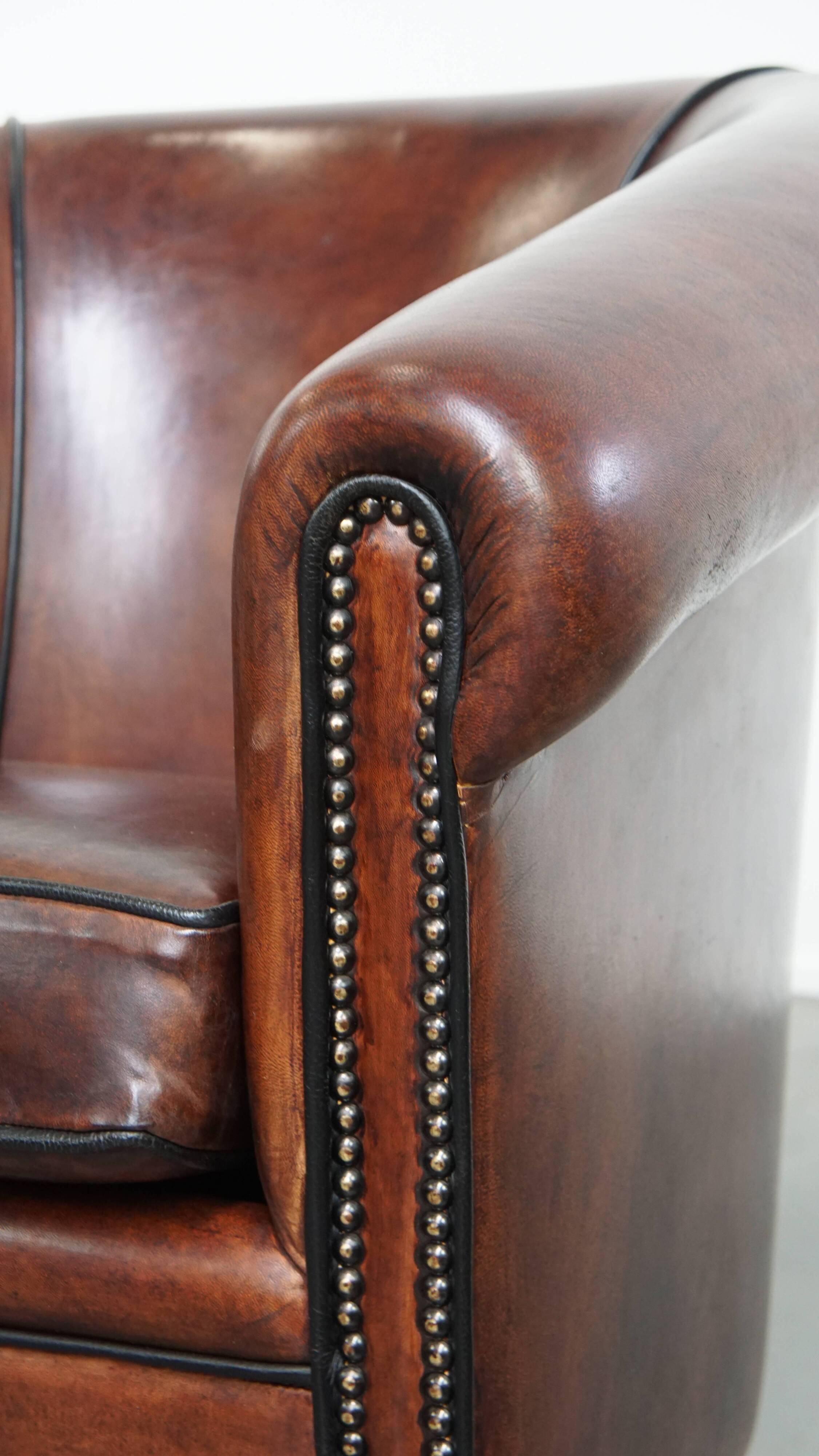 Sheepskin Leather Club Chair with Black Piping