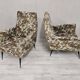 Pair of Mid-Century Design armchairs – jacquard upholstery with tapered legs
