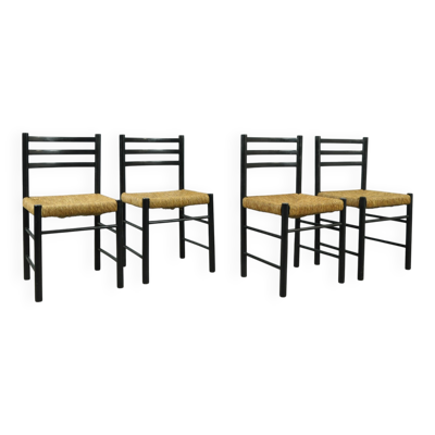Chaises de salle à manger modernes du milieu du siècle avec assise en paille, années 1960.