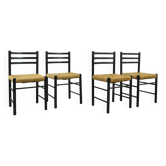 MID-CENTURY modern dining chairs with rush seat, 1960s