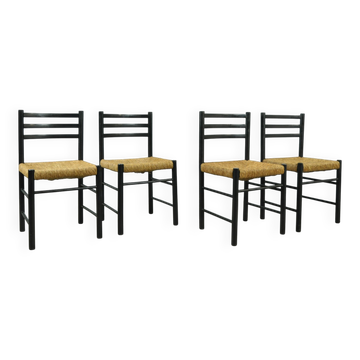 MID-CENTURY modern dining chairs with rush seat, 1960s