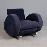 Bretz (Germany) — Rocking Chair / Armchair — Blue Velvet Upholstery — 1980s