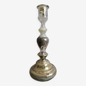 Vintage eglomized mercury glass candle holder